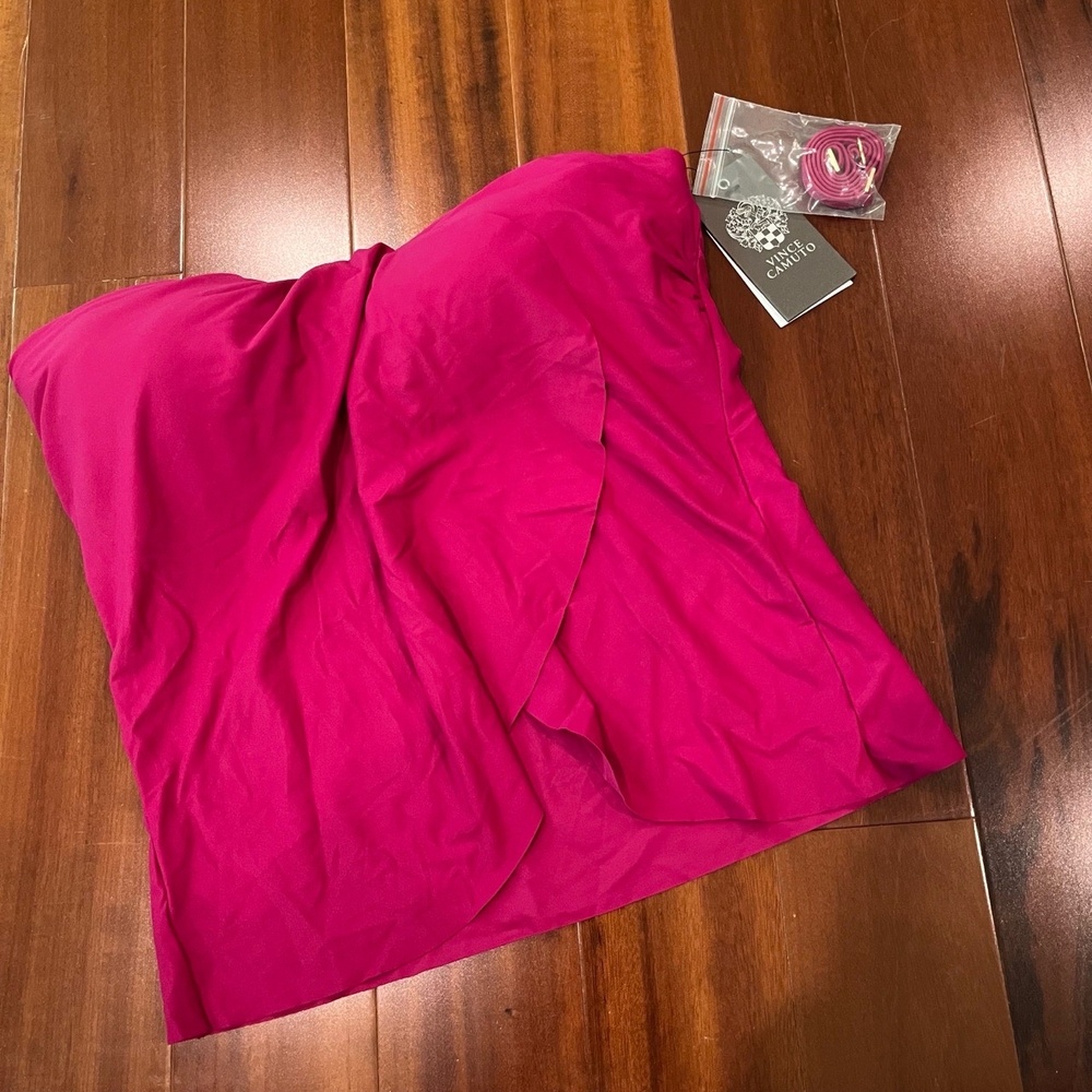Vince Camuto Swim‎ Tankini Top Pink Raspberry Ruffle Overlay Strapless Size XS